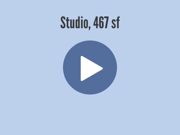 blue background with Studio, 467 sf text and a play button